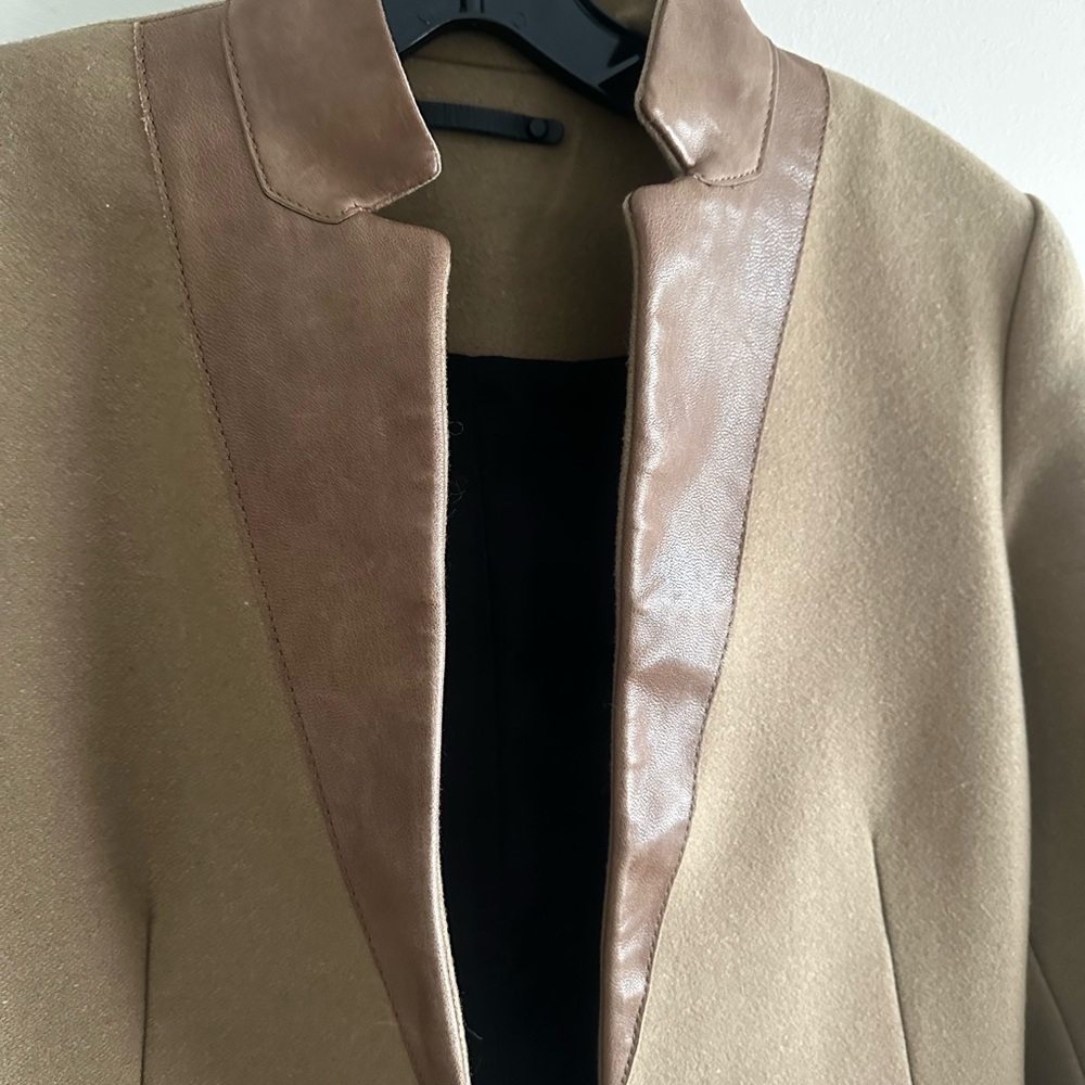 All Saints Irish Lorie wool coat, camel with leather collar/trim - Picture 12 of 16